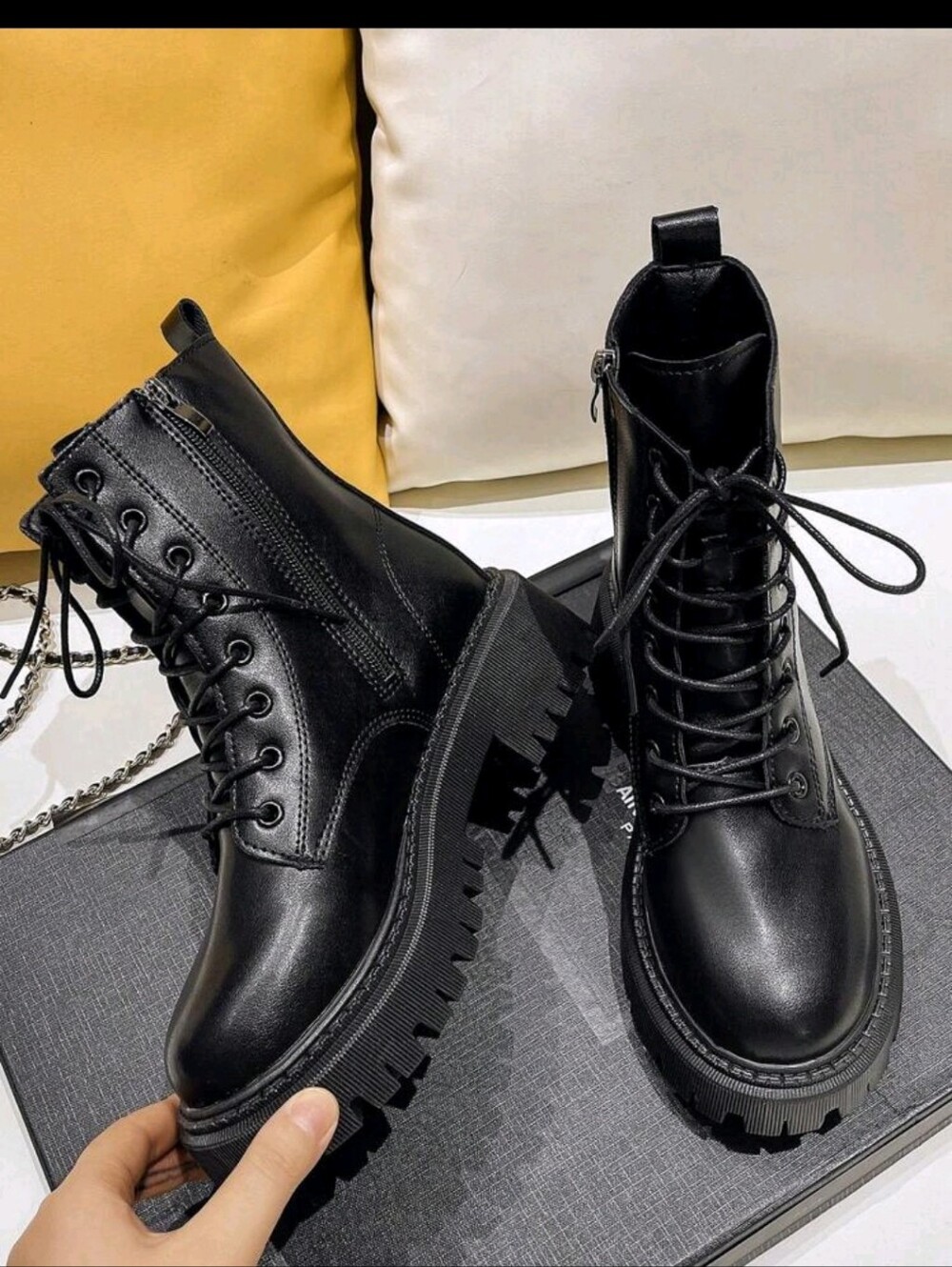 Women's Black Lace-Up Combat Boots